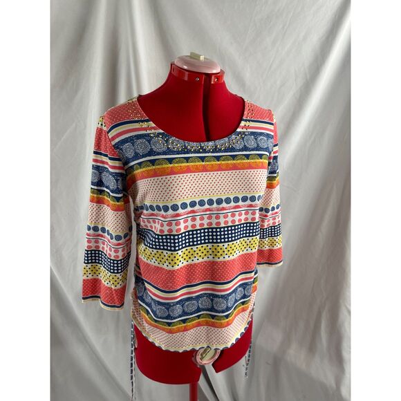 HEARTS OF PALM Medium M WOMEN'S SHIRT TOP Tee Stud Accent  BOLD colors Side Pull - Picture 2 of 11